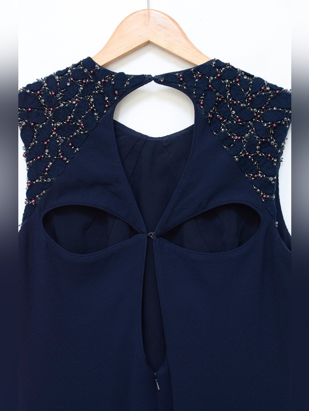 Badgley Mischka Beaded Cut Out Evening Gown Floor Length Blue Formal Size 12 - Picture 8 of 16